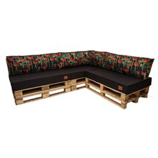 Golden Garden Paletové sedenie GG09 - Podsedáky a Vankúše 3ks × 120/80/15 + 3ks x 120cm/40cm/15cm + 1ks 60/40/15 - čierna / mak