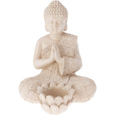 Záhradná dekorácia Budha na čajovú sviečku, 14 x 19 x 13 cm, krémová