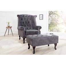 Estila Luxusné kreslo Chesterfield šedá