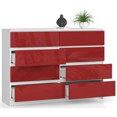 Komoda k140 8SZ biela/červená lesk