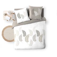 Biele/taupe bavlnené obliečky na dvojlôžko/predĺžené 240x220 cm Goyave – douceur d'intérieur