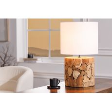 Estila Dizajnová masívna stolná lampa Egura s drevenou hnedou podstavou a okrúhlym bielym tienidlom 45 cm