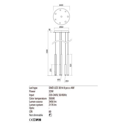 Redo 01-2050 - LED Luster na lanku MADISON 8xLED/4W/230V zlatá