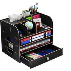 DIY zakladač na A4 dokumenty, písacie potreby a vreckovky so zásuvkou čierny B3S Čierna