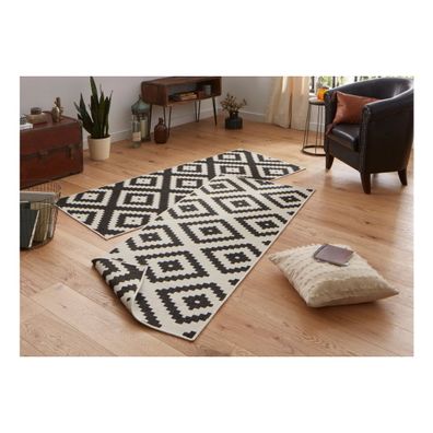 Čierno-krémový vonkajší koberec NORTHRUGS Malta, 80 x 345 cm