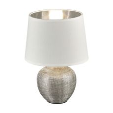 Biela stolová lampa z keramiky a tkaniny Trio Luxor, výška 26 cm