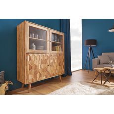 Estila Masívna vitrína Mozaika s geometrickým reliéfom 140cm akácia