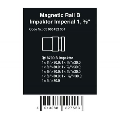 Wera 005452 Nástrčné hlavice 3/8" šesťhran 1/4 ÷ 3/4" Imperial Imperial 1, typ 9608 na koľajnici (sada 9 ks)