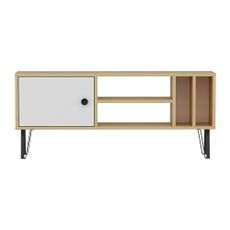 Biely/prírodný TV stolík v dekore duba 120x52 cm Arven - Kalune Design
