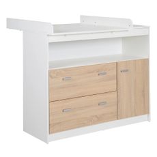 Biela/v prírodnej farbe nízka detská komoda v dekore duba s prebaľovacím pultom 117x98 cm Gabriella – Roba