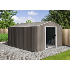 Riwall PRO RMSA 12x10 Brown záhradný domček kovový 3 x 3,7 m so sedlovou strechou hnedý