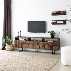 Súprava televízneho stolíka RusticLine 170 cm a dvoch políc zo 100 % borovicového masívneho dreva