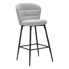 Estila Moderná barová stolička Magnus so svetlosivým čalúnením z látky s ergonomickým operadlom na čiernych kovových nohách 108 cm