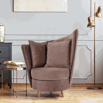 Kreslo v štýle Art Deco, ružová Kronos látka/dub, ROUND NEW
