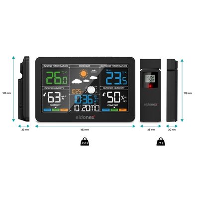 ELDONEX EWS-1010-BK - Meteostanica s LCD displejom 2xAAA čierna