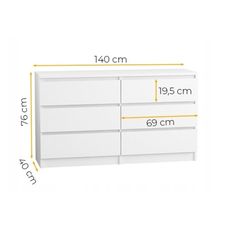 Komoda 140/6 cm - biela