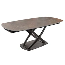 Estila Moderný oválny rozkladací stôl Lutz s keramickou doskou v hrdzavej hnedej farbe a kovovou prekríženou podstavou 190 cm