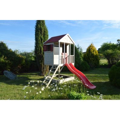 Detský drevený domček Veranda so šmykľavkou