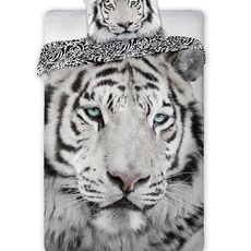 Obliečky bavlnené Deluxe 3D 200x140cm+90x70cm Tiger biely Faro