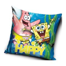 Vankúš  Spongebob a Patrik - motív HAPPY - 40 x 40 cm