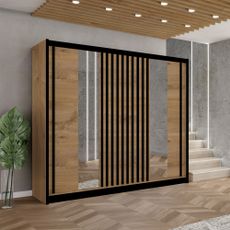 KONDELA Ladder 250 šatníková skriňa s posuvnými dverami dub craft / čierna