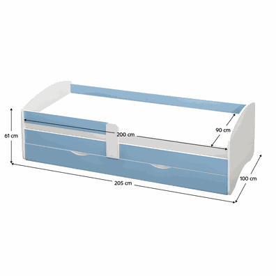 Posteľ s roštom a úložným priestorom 90x200, biela/modrá, COCOLINO