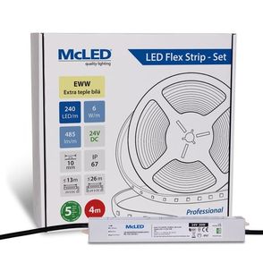 McLED  LED páska - sada 4 m, 240 LED/m, EWW, 6 W/m, DC 24V, 485 lm/m, CRI90, IP67, 10 mm, vodič 3 m ML-126.035.90.S04001