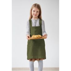 Detská tmavozelená ľanová zástera Linen Tales Pinafore, 60 x 34 cm