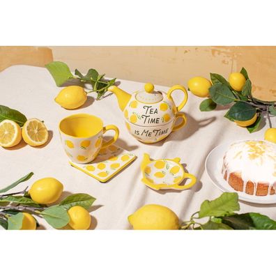 Žlto-biele keramické podtácky v súprave 4 ks Lemon – Sass & Belle