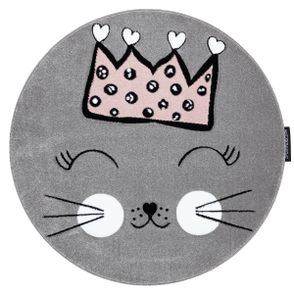 Dywany Łuszczów Detský kusový koberec Petit Cat crown grey kruh - 120x120 (priemer) kruh cm