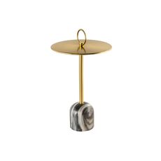 Estila Štýlový art deco príručný stolík Tierra Glam so zlatou okrúhlou doskou a mramorovou sivou podstavou 60 cm