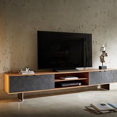 TV stolík Teele 240 cm prírodná agátová bridlica 4 dvierka podstavec