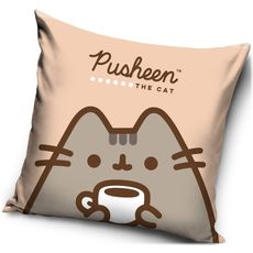Vankúš Mačička Pusheen - motív Čas na kávu - 40 x 40 cm