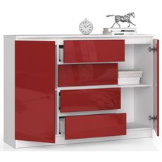 Komoda K140 2D4SZ biela/červená lesk