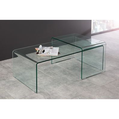 Estila Set moderných sklenených príručných stolíkov GHOST (2ks)