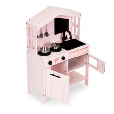 ECOTOYS Dřevěná kuchyně pro děti Cheerful kitchen růžová