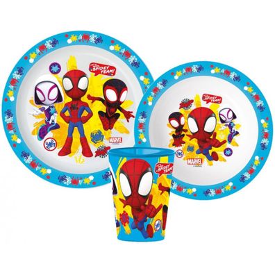 Sada plastového riadu pre deti Spidey Team s kelímkom - 3 diely