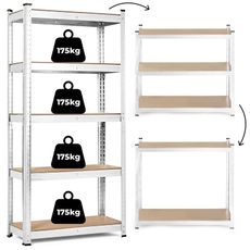 ModernHome Úložný regál 180x90x30 cm, 5 políc, pozinkovaná oceľ, 875 kg ModernHome