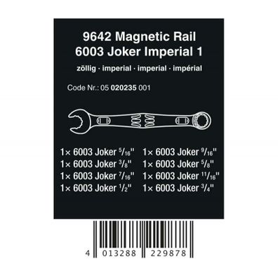 Wera 020235 Kľúče 5/16 ÷ 3/4" 6003 Joker Imperial 1 na magnetickej tyči, 9642 (sada 8 ks)