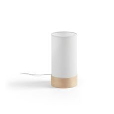 Biela/v prírodnej farbe stolová lampa z bukového dreva s textilným tienidlom (výška 26 cm) Slat – Kave Home