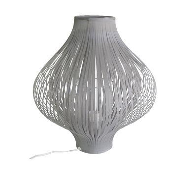 Estila Moderná sivá stolná lampa Gris s oválnym textilným tienidlom s lineárnym dizajnom 44 cm