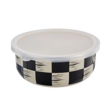 Miska smalt ŠACHOVNICA Lem+UH viečko pr. 19 cm