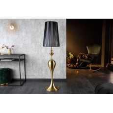 Estila Moderná dizajnová stojaca lampa Lucie v zlatom prevedení z kovu s čiernym tienidlom 160cm