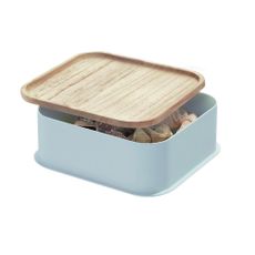 Sivý úložný box s vekom z dreva paulownia iDesign Eco, 21,3 x 21,3 cm