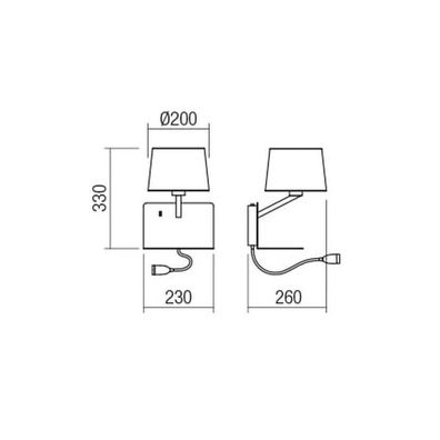 Redo 01-1807 - LED Nástenné svietidlo TOMO 1xE27/42W/230V+1xLED/3W