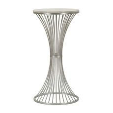 Estila Glamour chrómový okrúhly kovový mramorový príručný stolík Nelia z tenkých tyčí v tvare presýpacích hodín 79 cm