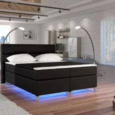 Posteľ Boxspring Amadeus + LED 200x180, čierna (koženka - bao 08)