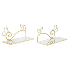 Estila Dizajnová sada obdĺžnikových glamour zrkadlových políc Papillon so zlatým kovovým rámom s dekoratívnymi motýľmi 41 cm