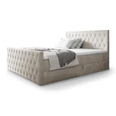 Wilsondo Čalúnená boxspring manželská posteľ s vrchným matracom Montana - krémová Rozmer: 160x200