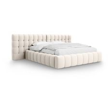 Krémová čalúnená dvojlôžková posteľ s úložným priestorom a roštom 180x200 cm Mamaia – Micadoni Home